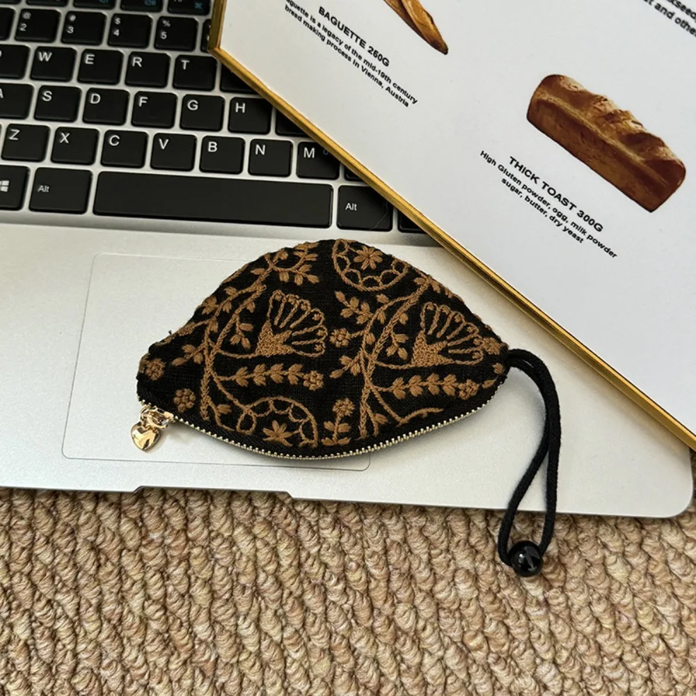 

Portable Embroidered Mini Coin Purse Cotton Pouch Keychain Pendant Zipper Small Car Key Bag