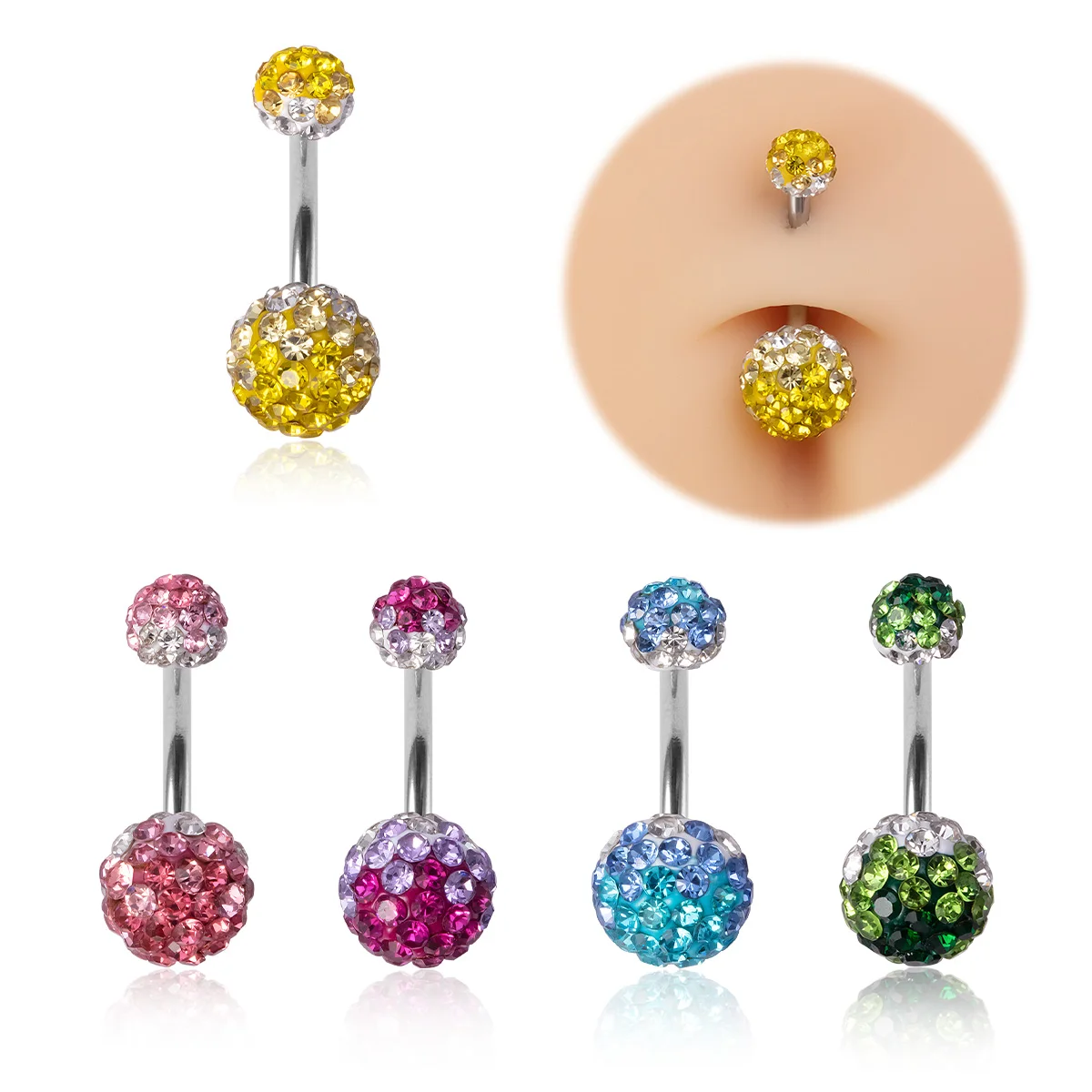 1Pc Gradient CZ Belly Button Ring Navel Nombril Piercing Surgical Steel Belly Ring Sexy Women Piercings Body Jewelry Ombligo14G