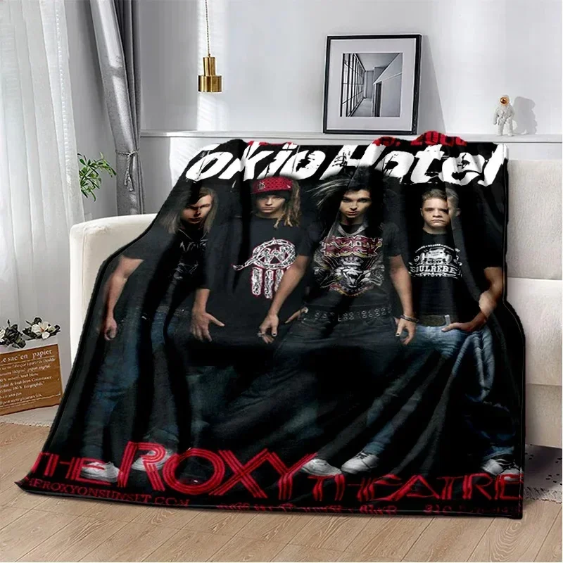 

Tokio Hotel Band Retro Flannel Blanket Thin Portable Nap Air Conditioning Sofa Warm Plush Home Travel Picnic Cover Custom