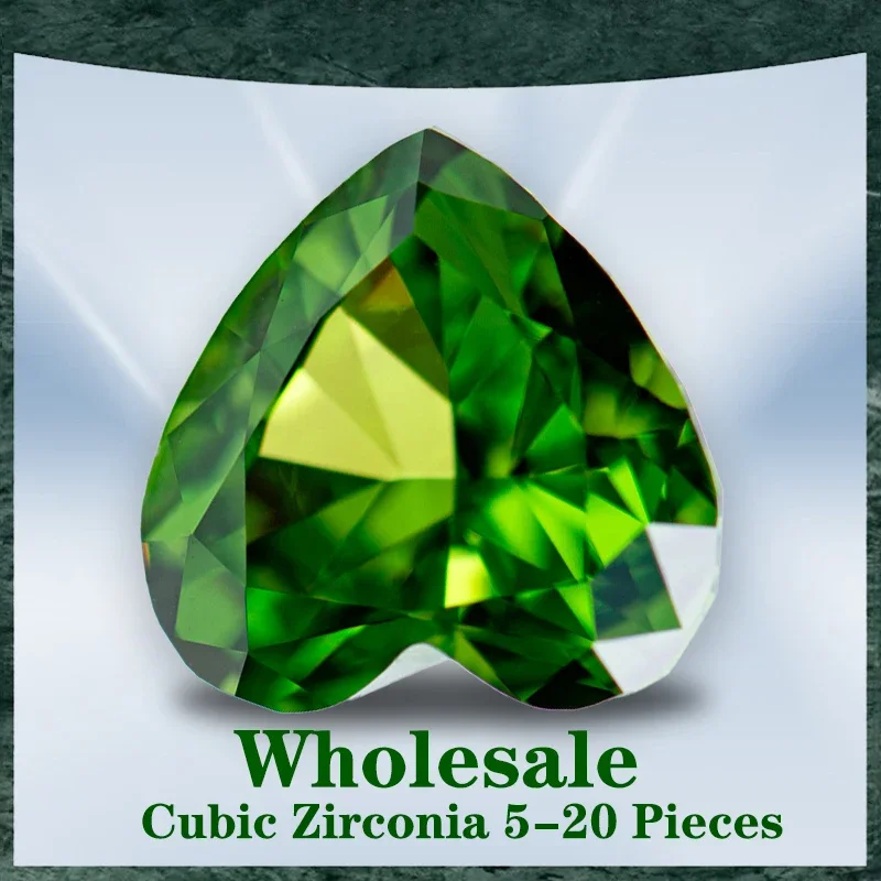 

Cubic Zirconia Wholesale No Certificate Crushed Ice Cut Heart Shape Fancy Green Color Charms Beads for Jewelry Making Materials