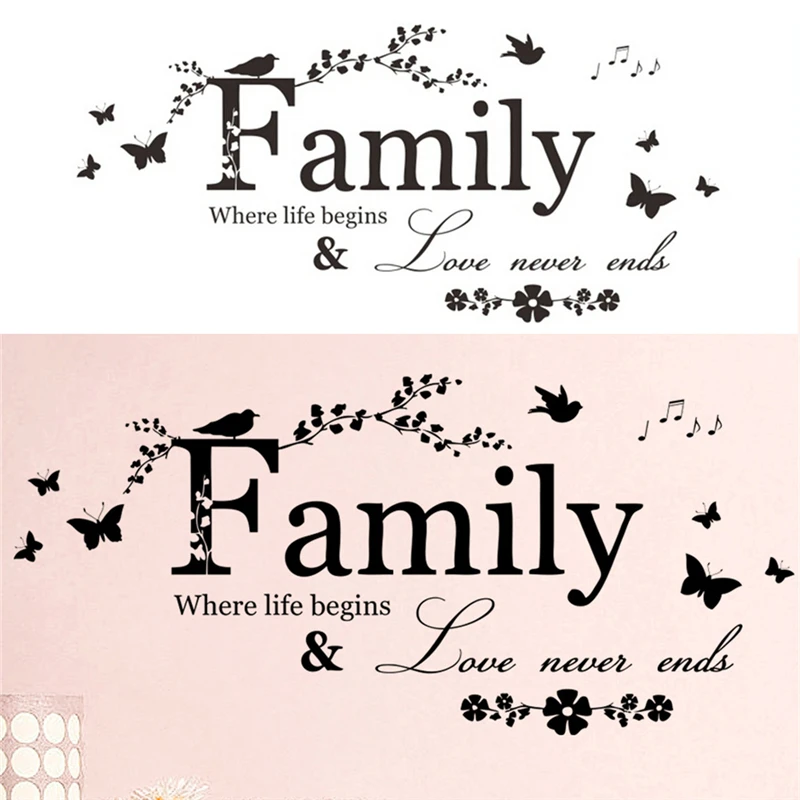 1PC Family Motto Butterfly Removable Vinyl Decal Art Mural Home Decor Wall Stickers