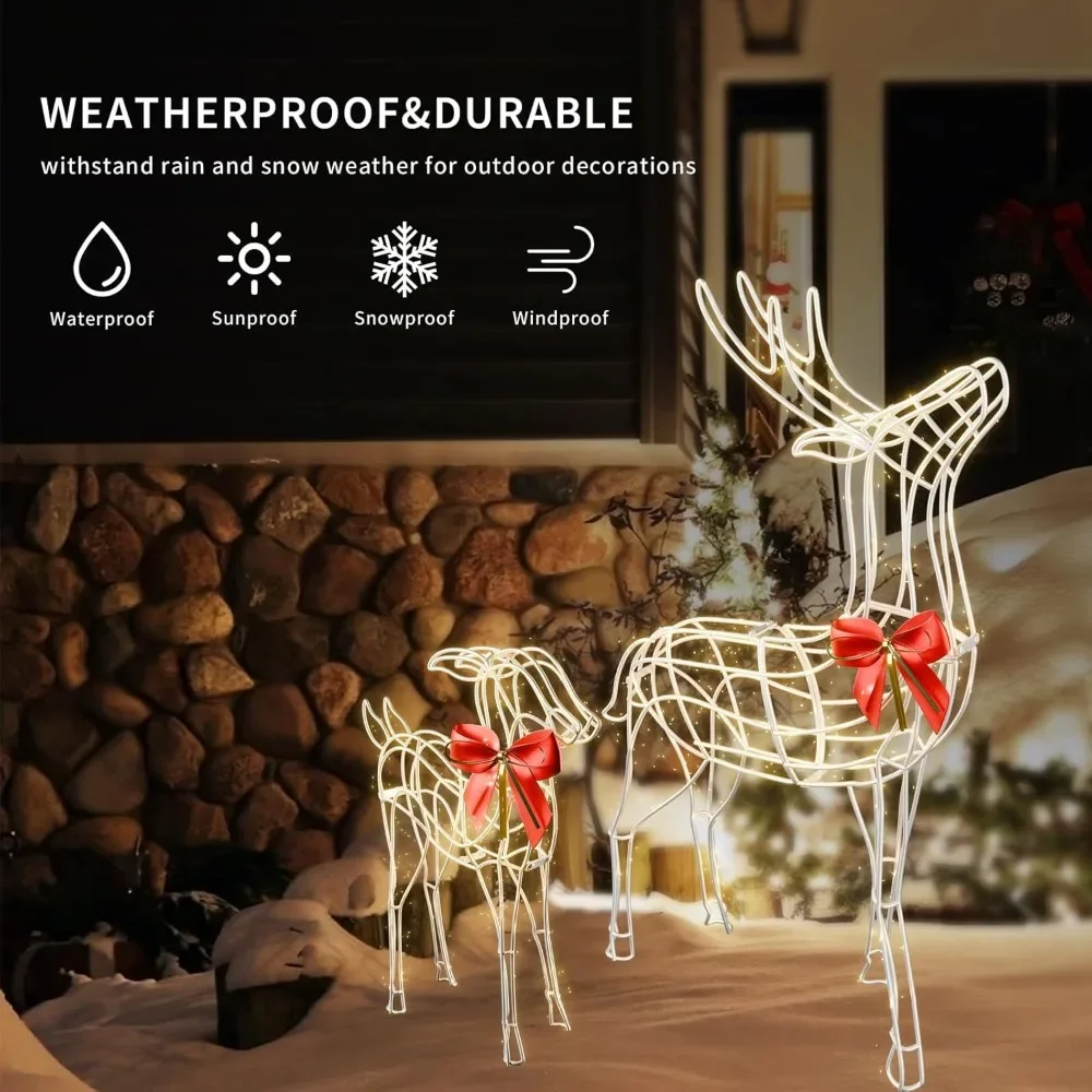 2024 Upgraded Large Christmas Decorations Outdoor Yard, Set of 3 Light Up Reindeer Christmas Decoration, Xmas Decorations Cleara