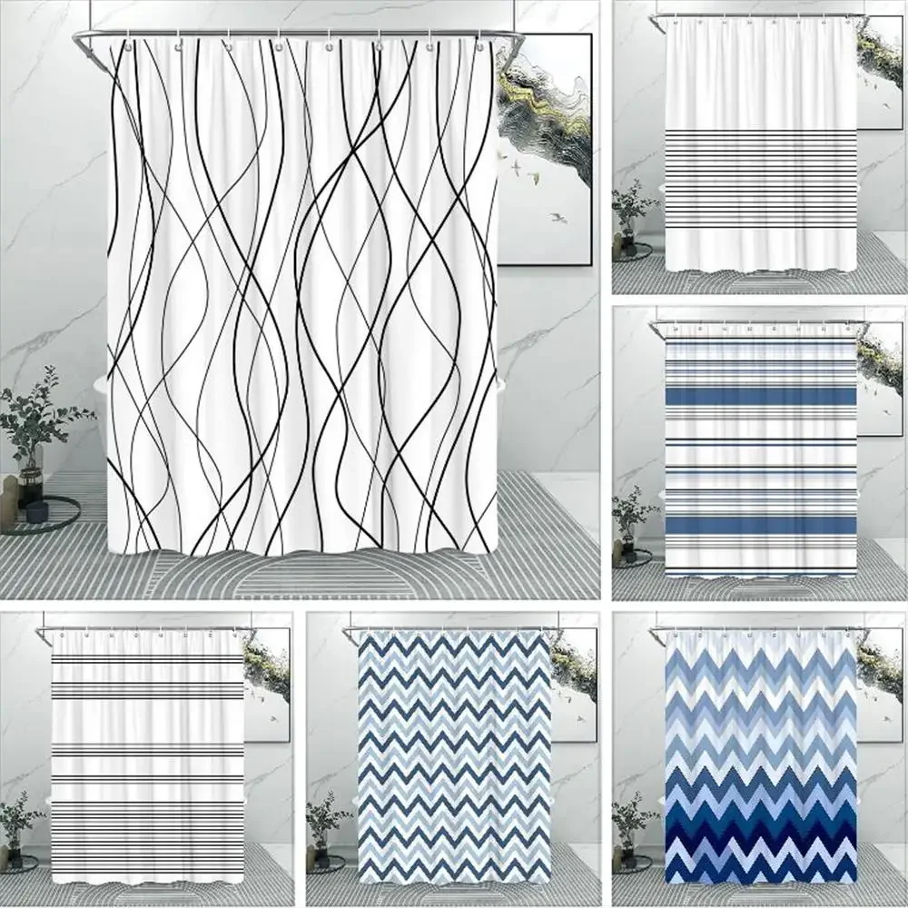 

Абстрактная линия, Минималистичная занавеска для душа, моющаяся ткань, занавеска для ванной, ткань, занавеска для ванны в деревенском стиле, полосатая занавеска для ванны, декор для загородного дома