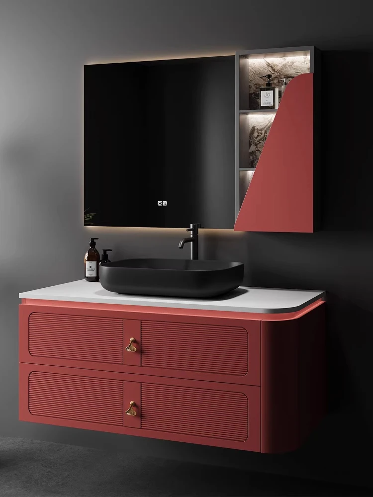 

Керамическая раковина для столешницы, легкий роскошный дизайн, для небольшой квартиры, тумба для ванной из пропитанного дерева с покрытием.