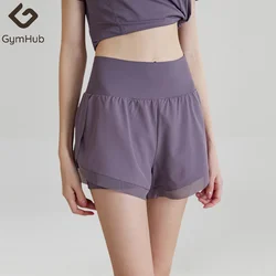 GymHUB Casual Sports Shorts Thin Yoga Wear Slim Slim Running Mesh Patchwork Gym