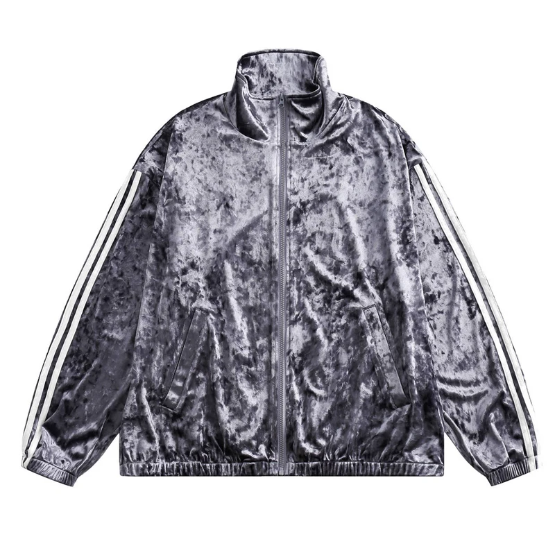 

New Golden Velvet Coat Men Hip Hop Street Fashion Jacket Loose Couple Sports Leisure Stand Collar Top Veste De Baseball Homme