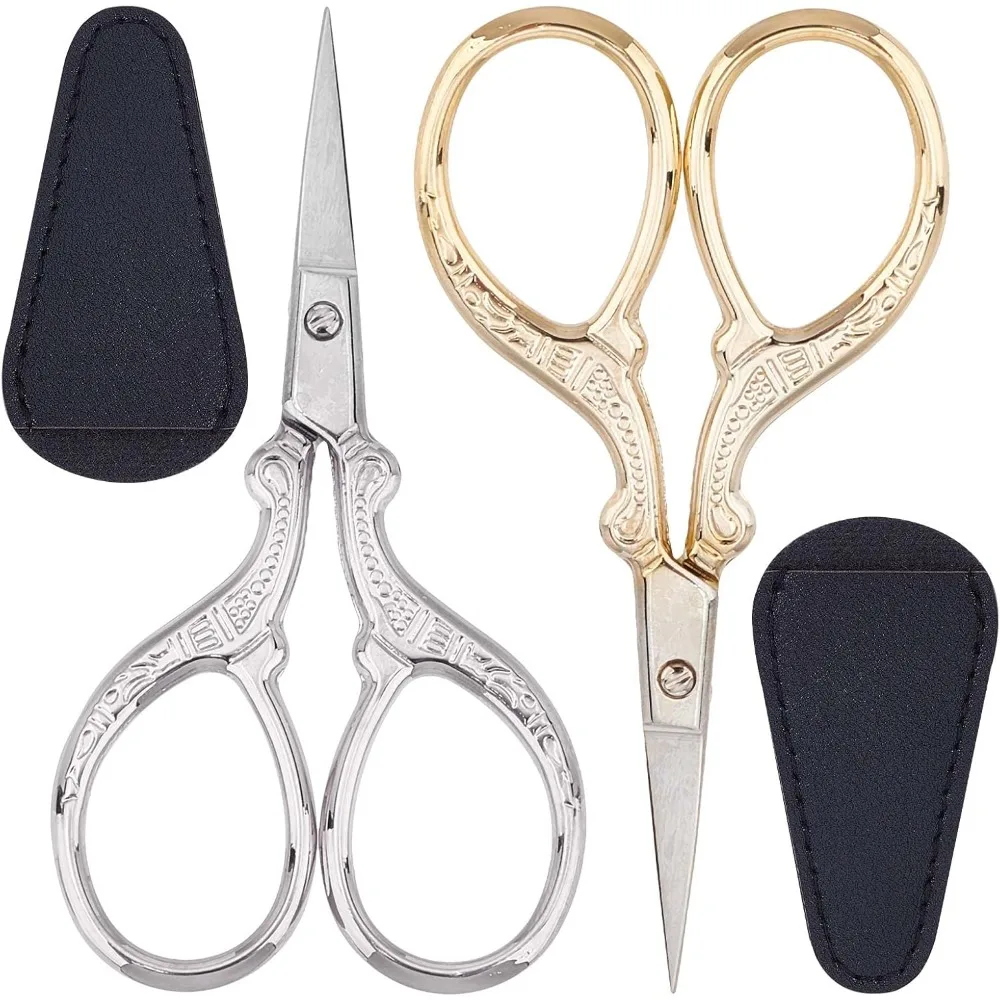 2Pcs 2 Colors Embroidery Sewing Scissors Detail Shears Vintage Sharp Tip Scissor Stainless Steel Scissors for making kit