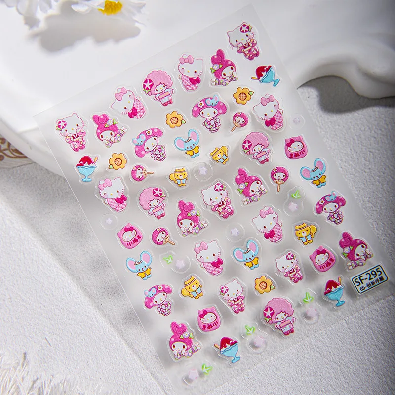 

New Popular Japanese Kimono Sanrio Nail Art Stickers Three-dimensional Relief Cartoon Kimono Style Decorative Nail Stickers