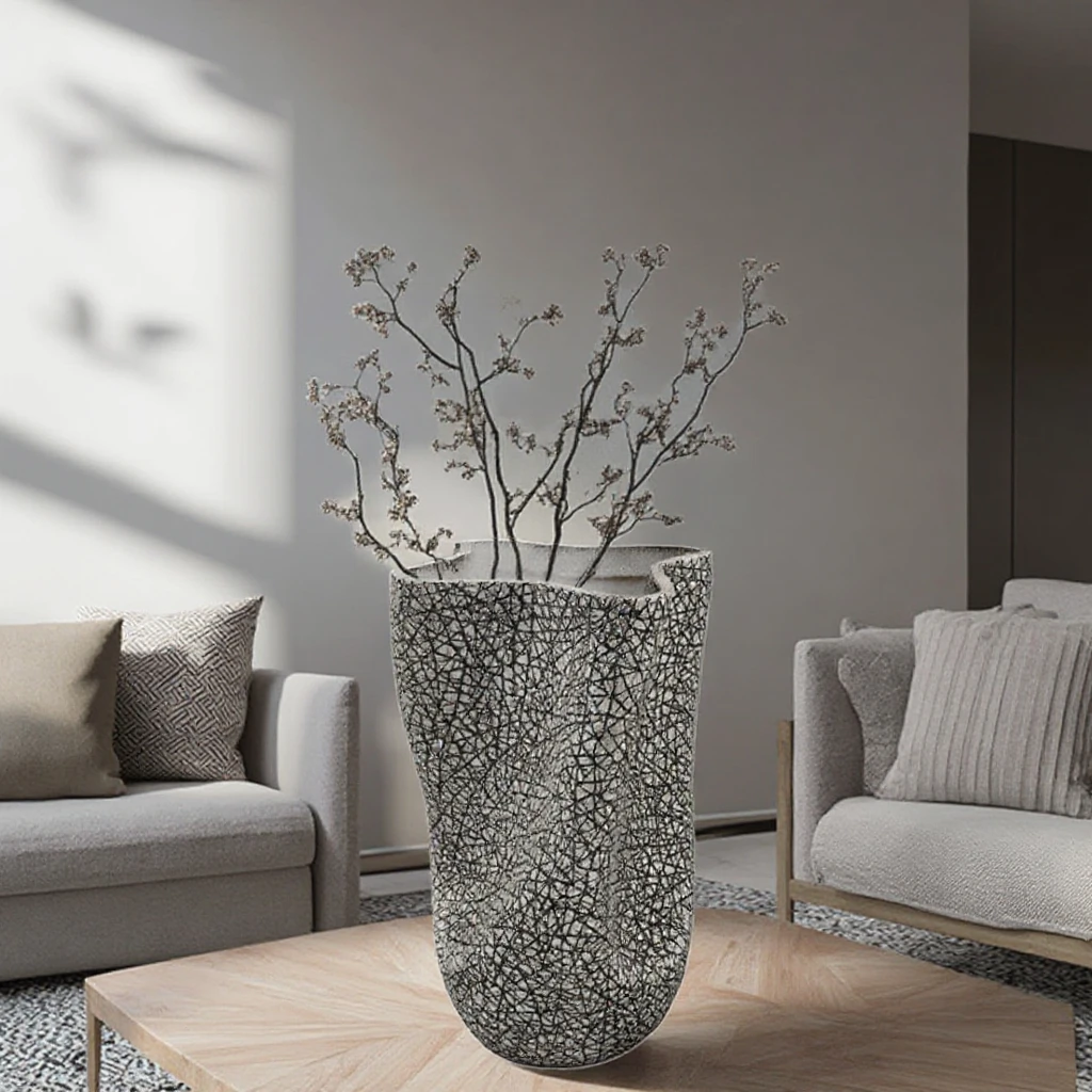 

Modern Simplicity Aesthetics Irregular Shape Home Decor Vase Black White Resin Desktop Flower Vase