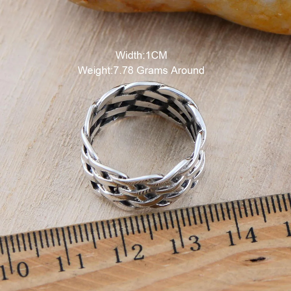 Genuine 925 Sterling Silver Rings For Women And Men Braided Ring Vintage Punk Fine Jewelry