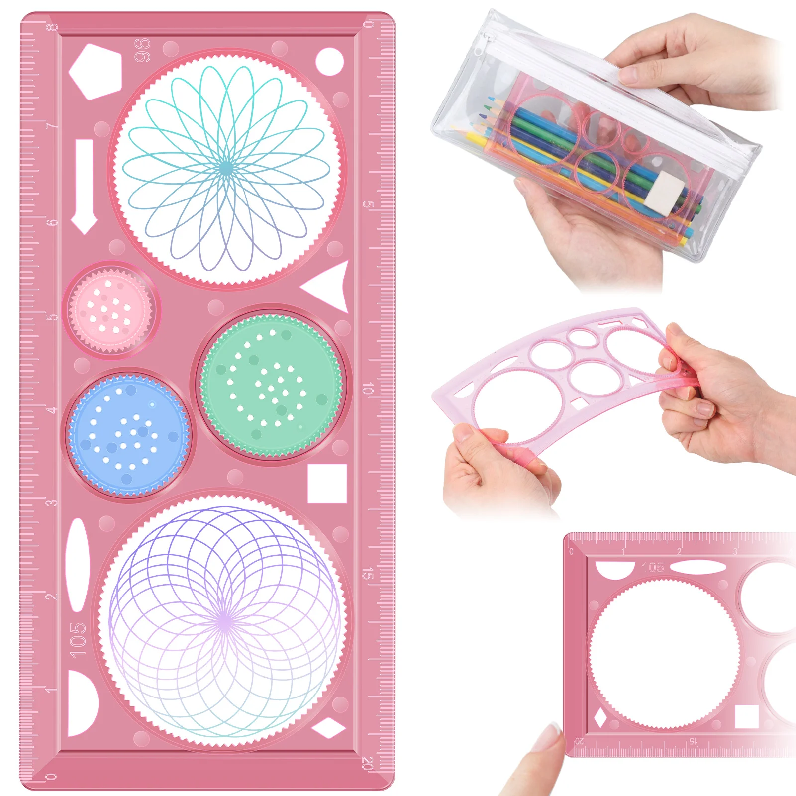 Spirograph Ruler Spiral Art Gear Geometric Drawing Ruler Plastic Multi-functional Spiral Curve Rulers for Drawing Measuring Tool
