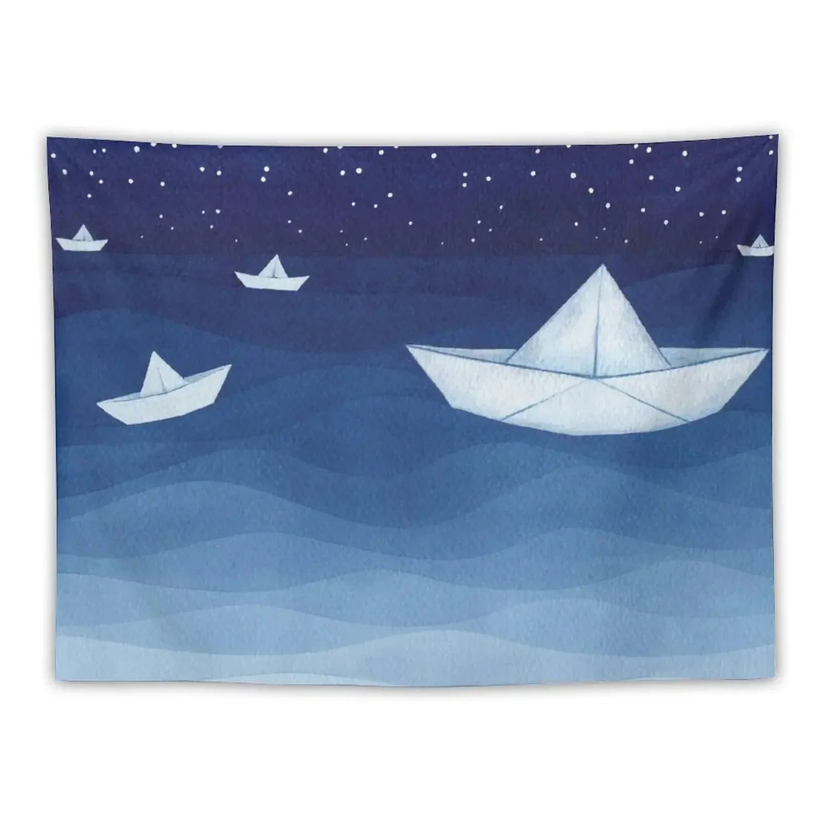 

Five sailboats, blue watercolor Tapestry Wall Deco Bedroom Decorations Tapestry