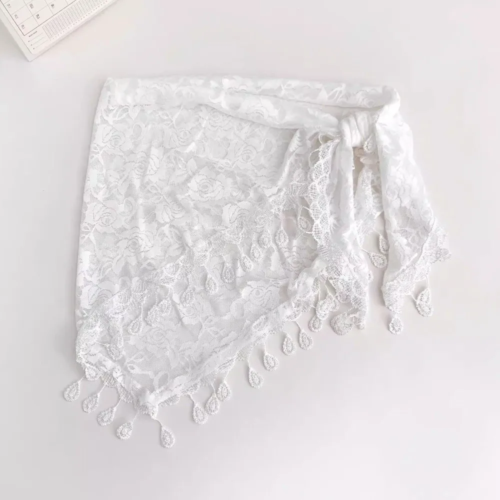 Versatile Sheer Mesh Hip Scarf Floral Print Tassel Fringe Boho Bandana Triangle Mesh Layering Skirt For Women