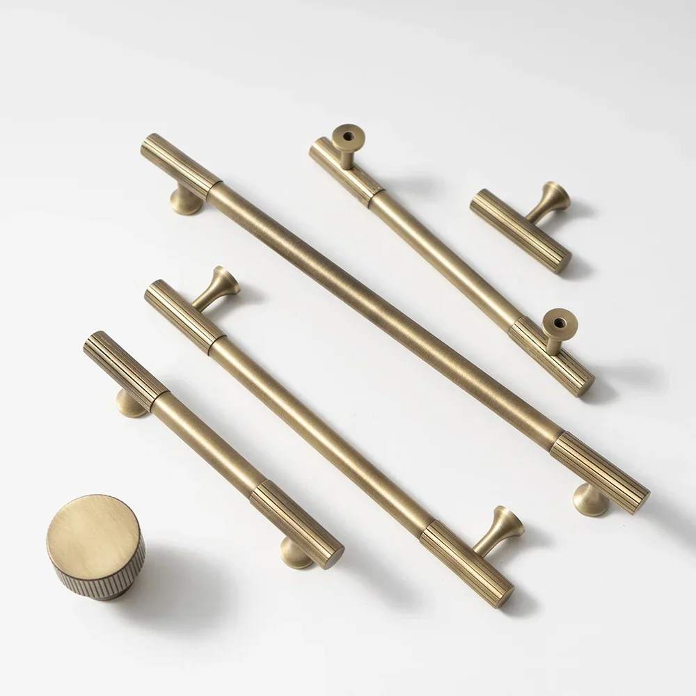 Antique Bronze Cabinet Handle and Knob Linear Solid Brass Drawer Knobs RetroT Bar Bedroom Kitchen Cupboard Furniture Hardware