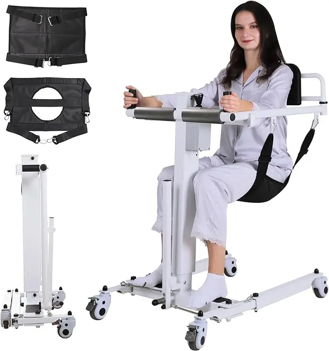 AIROW Portable Folding Electric Transfer Machine for Car Seats Transport Wheelchair Lifting Hoist Commode Chair for Disability