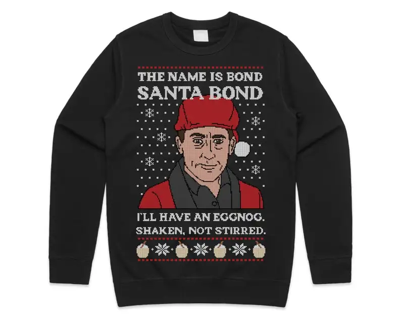 Sweter świąteczny Michaela Scotta Santa Bond, bluza, świąteczny sweter, seria telewizyjna The Office, zabawna bluza z kapturem na jesień i zimę, termiczna