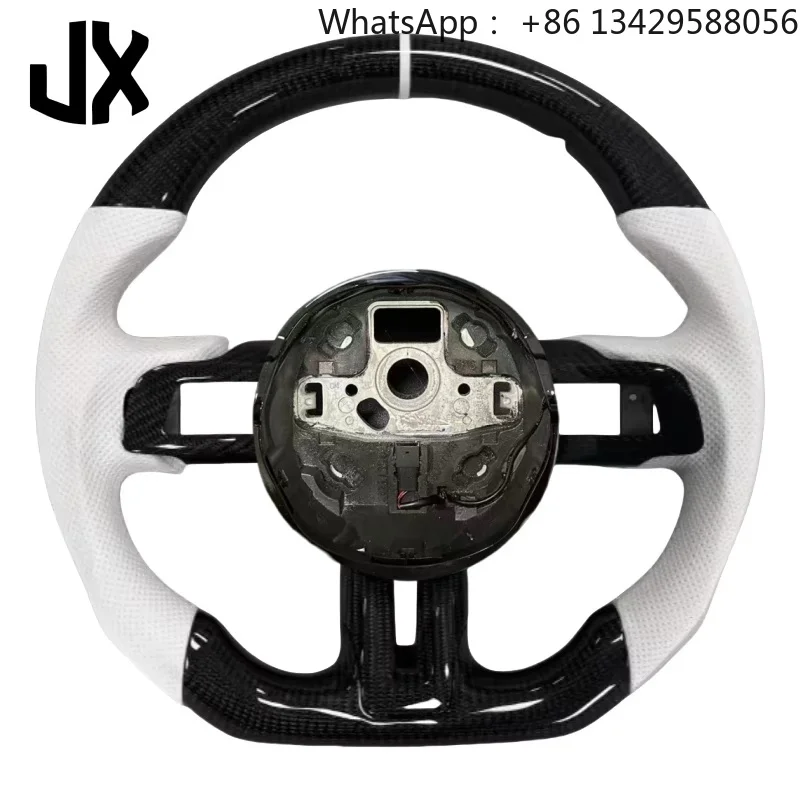 Real Carbon Fiber White Leather Carbon Fiber Steering Wheel for Ford Mustang GT 20s Shelby Car Steering Wheel