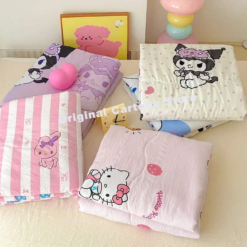 

Hello Kitty Sanrio Kuromi мультяшное детское двухслойное марлевое одеяло с кондиционером, машинная стирка, голое одеяло для сна, подарок ребенку
