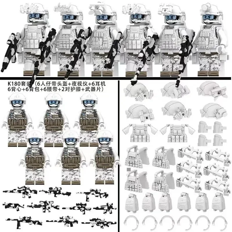 Blocos de construção militares, camuflagem fantasma, forças especiais, bonecas, forças policiais especiais, armas e equipamentos, montados para meninos