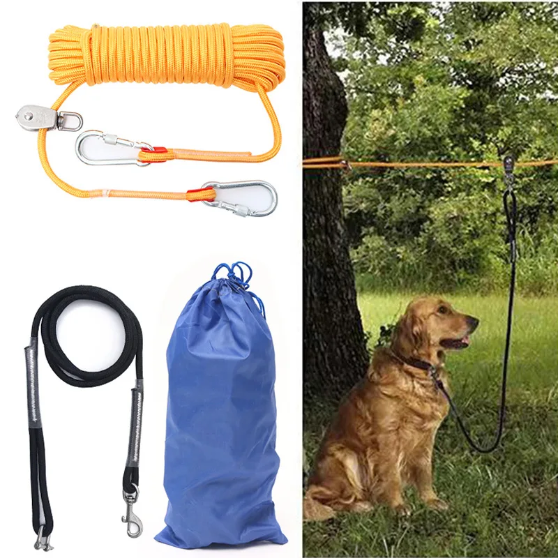 Dog Running Leash Dog Camping Cable Dog Walker Outdoor Hunting Pet Activity Chute Rope Park Garden Kennel Leash Running Gear