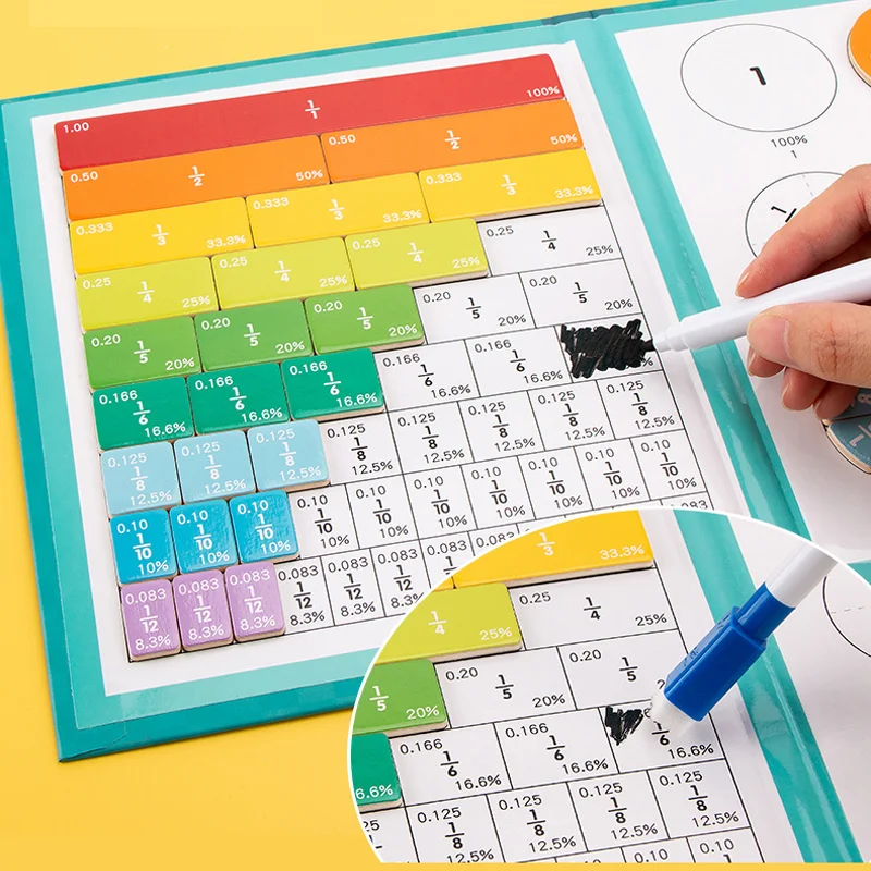 Juego de libros de fracción de madera magnética para niños, juguetes educativos para niños, ayudas para la enseñanza aritmética, juguetes de aprendizaje de matemáticas