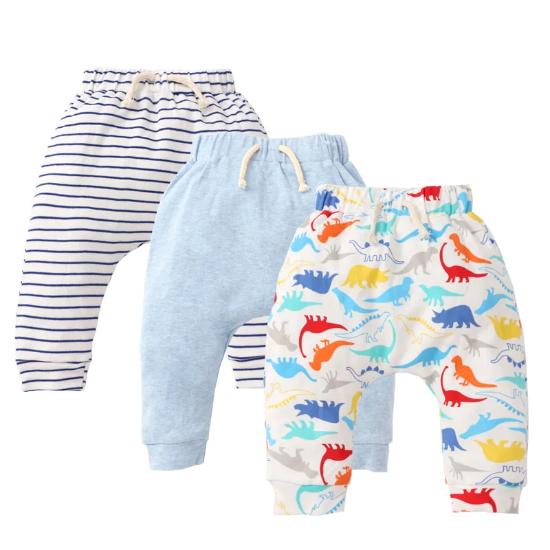 Three-piece Spring Autumn Baby Boy And Girl Pants Cotton Cartoon Printed Pattern Dinosaur Cool Lovely Loose Comfortable  1-3Y