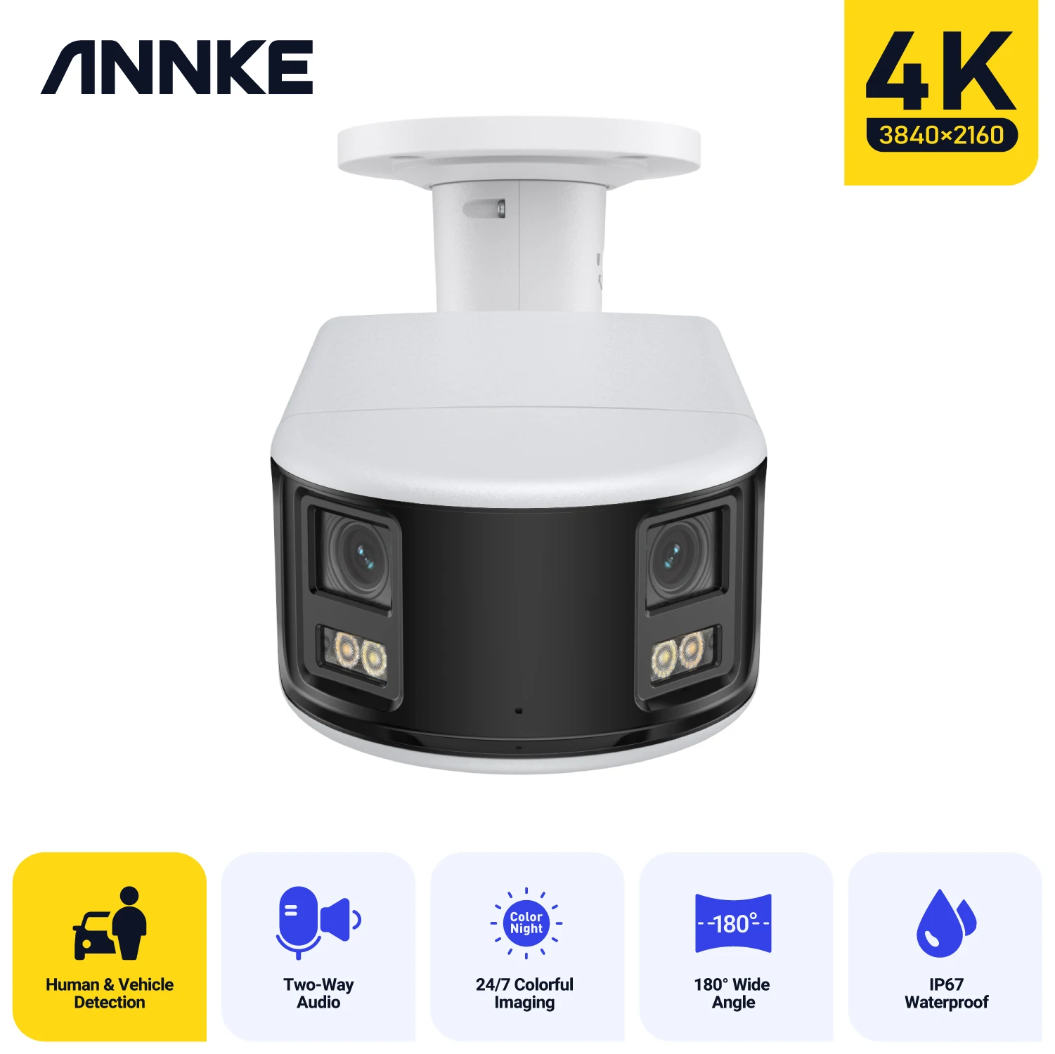 ANNKE 4K DUO POE Dual Lens Wide View Outdoor Camera 2 Way Audio CCTV Camera 8MP Color Night Vision Security Camera