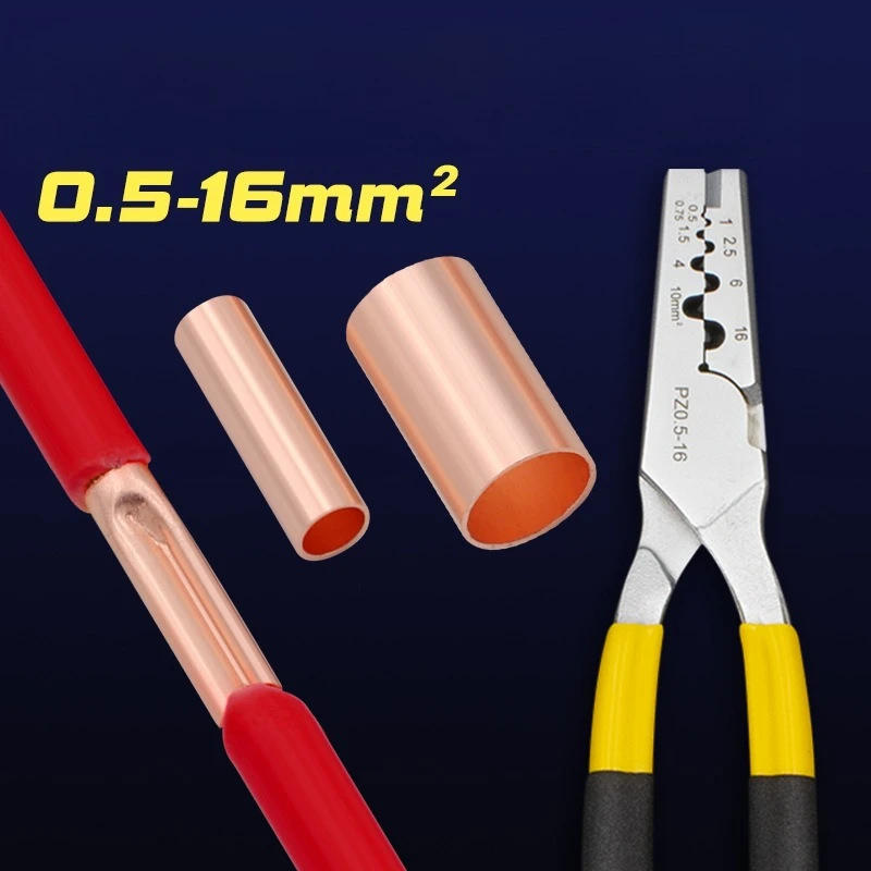 250pcs Copper Connecting Pipe Wire Joint Copper Tube Terminal Cable Lug Bootlace Ferrule Kit with PZ0.5-16 Crimping Plier Tool