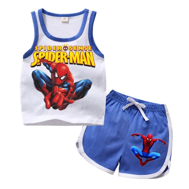 Disney New Spider Man Summer Baby Boys Short Sleeve T-shirt Jeans Sets Clothes Children\'s Vest Set