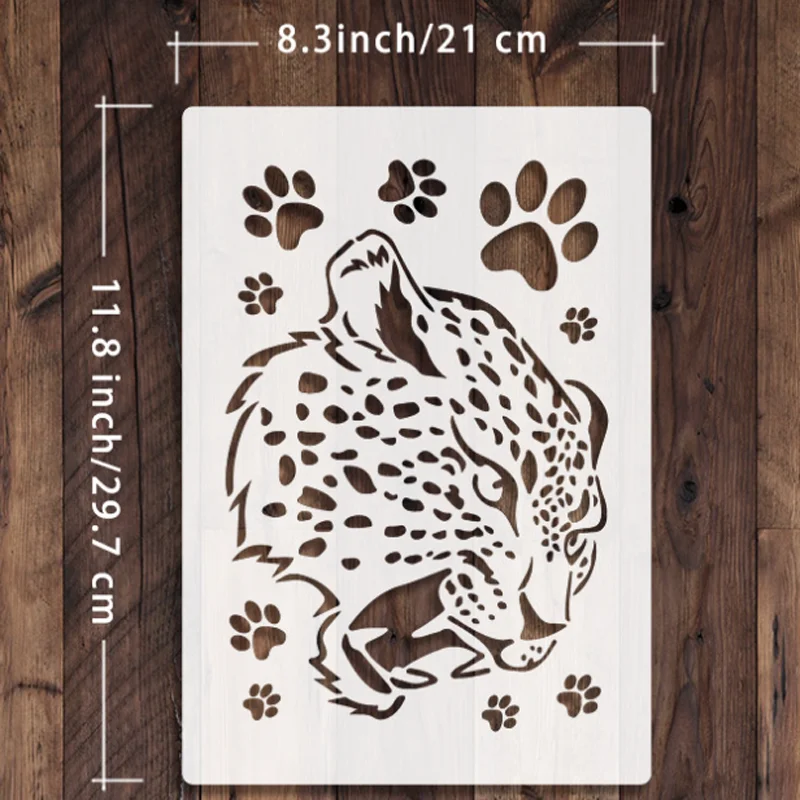 Imagem -02 - Stencils Reutilizáveis para Decoração de Parede Pintura Modelo com Leão Tigre Lobo Leopardo para Scrapbook Coloração Gravação Grafite Faça Você Mesmo 21x29.7cm