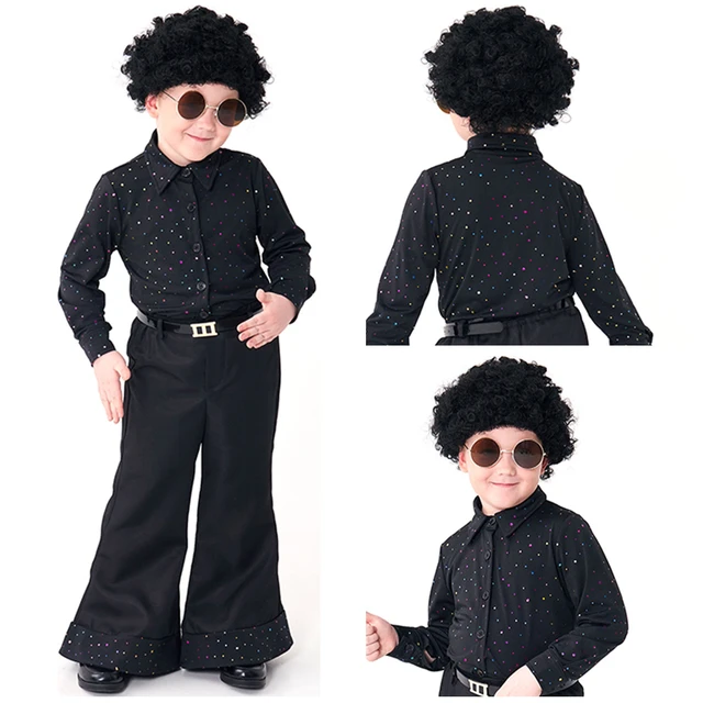 Disfraz de cantante de lentejuelas para ninos ropa de Cosplay peluca camisa pantalones trajes Retro de los anos 70 traje de Carnaval de Halloween AliExpress