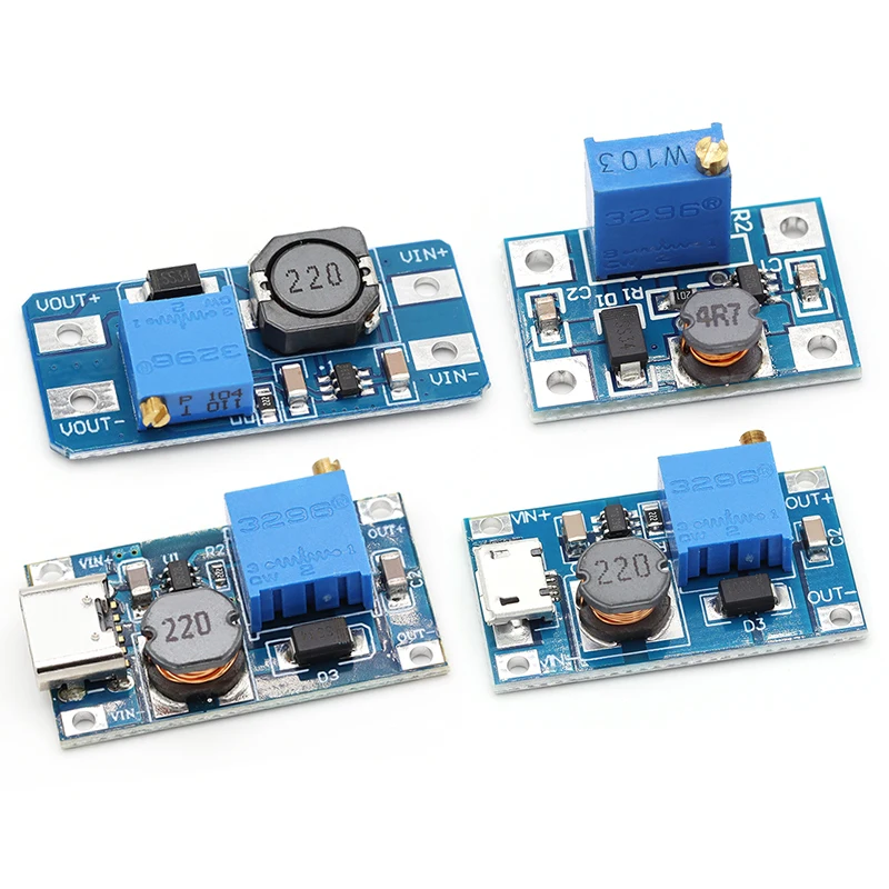 MT3608 DC-DC Adjustable Boost Module 2A Boost Plate Step Up Module TYPE-C MICRO USB 2V-24V to 5V 9V 12V 28V