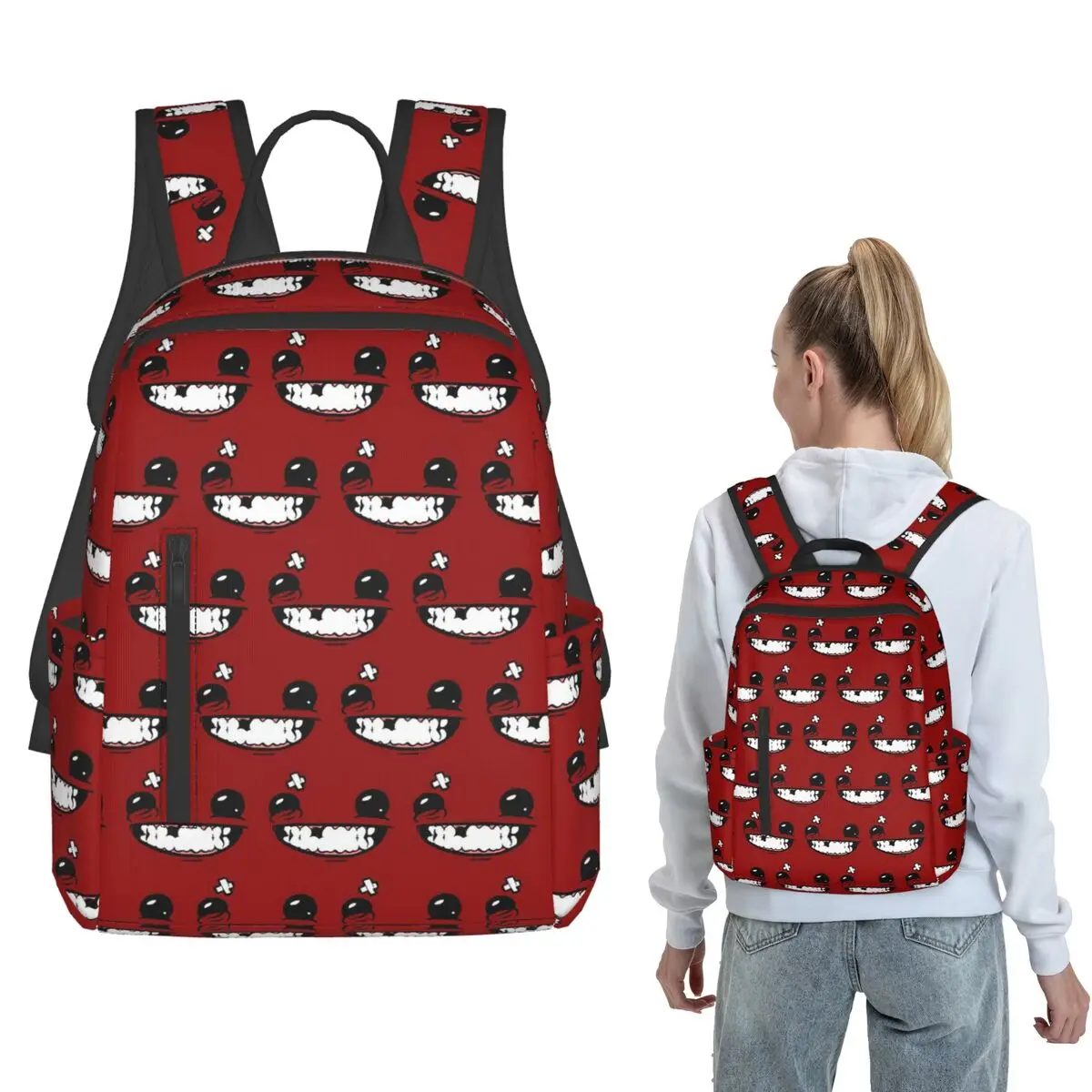 Supermeatboy Logo Super Meat Boy Logo Game Cool Hot New Fresh Red Sexy Smile Backpack Large Capacity Boys Girls BookBag School