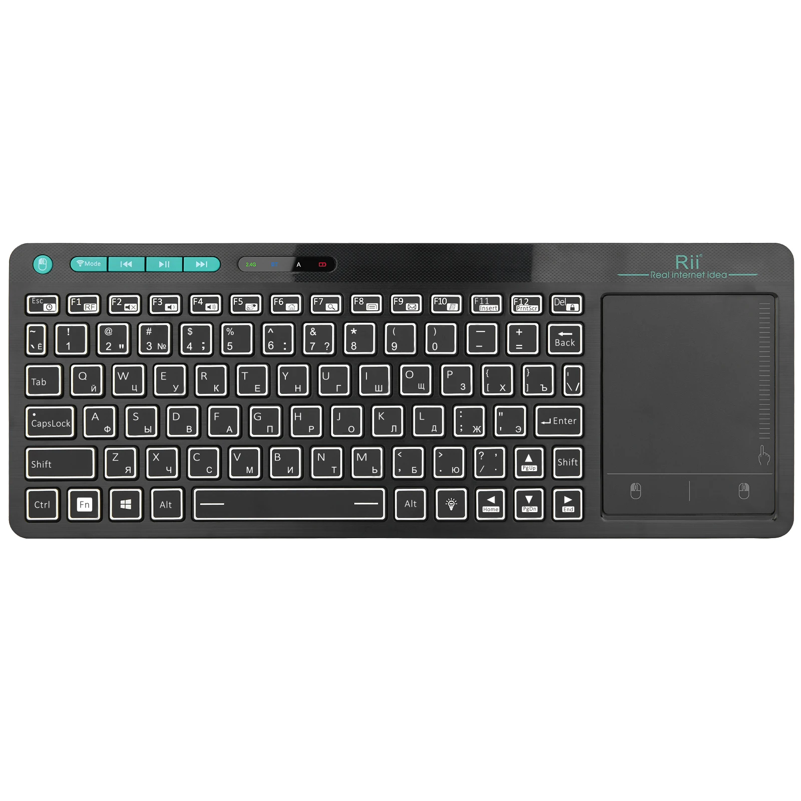 Rii K18S bezprzewodowa podświetlana rosyjska Mini klawiatura Bluetooth z Multi-Touch dla Smart TV z androidem TV, pudełko, IPTV HTPC,PC