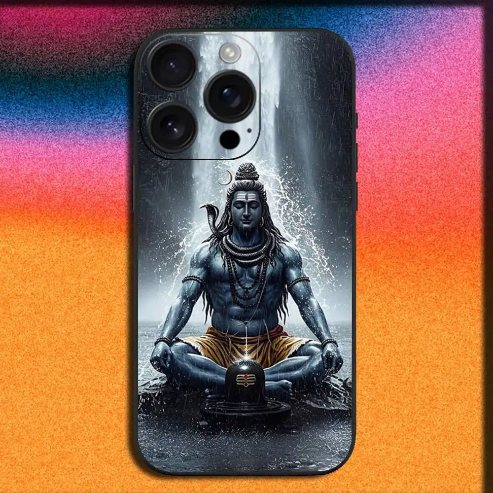 حافظة هاتف Lord Shiva Hindu God Buddha لهاتف iPhone 17,16,15,14,13,12,11,Pro,Max,Plus,E,SE4,Air,غطاء أسود صغير
