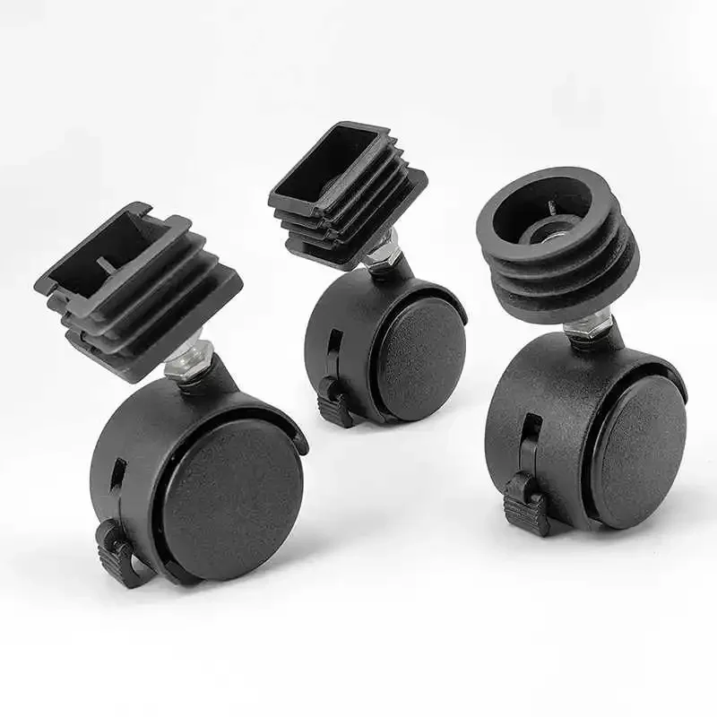 Adjustable Caster with Brake for 20-50mm Square Round Tube, Trolley Furniture Wheels Adjustable Mounting Bracket