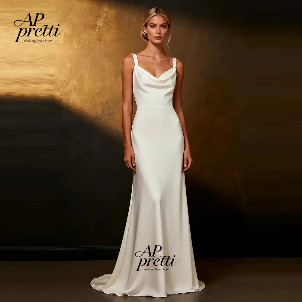 AP Pretti Customized Civil Bride Dresses Satin Cowl Neck Mermaid Backless Spaghetti Strap Elegant Brides Wedding Dresses