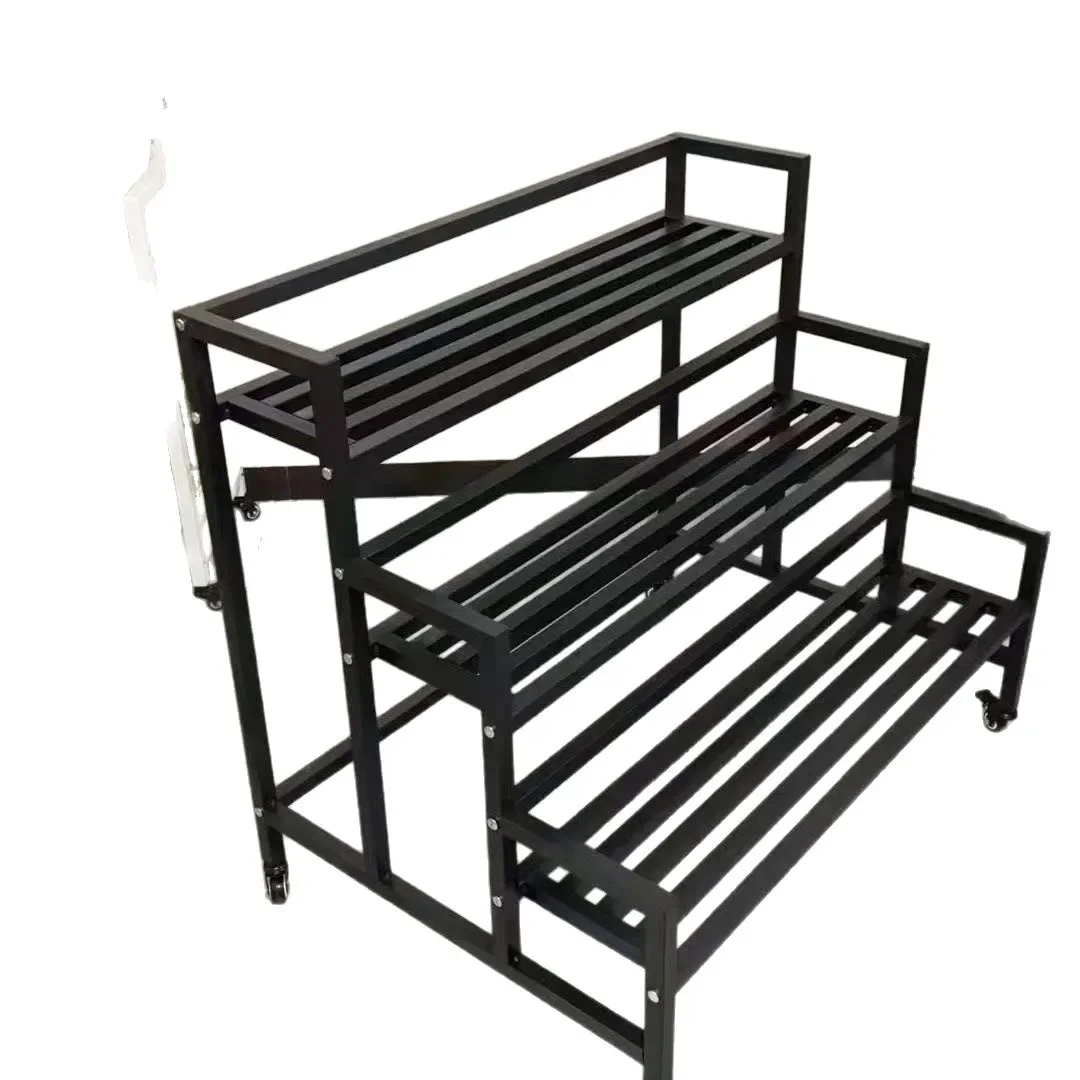 LH3 movable flower stand multi-layer with wheels dill stepped storage wrought iron flower stand