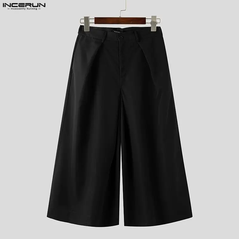 

INCERUN Men Wide Leg Pants Solid Color Button Joggers Loose Trousers Men Streetwear Pleated 2025 Fashion Casual Male Pants S-5XL