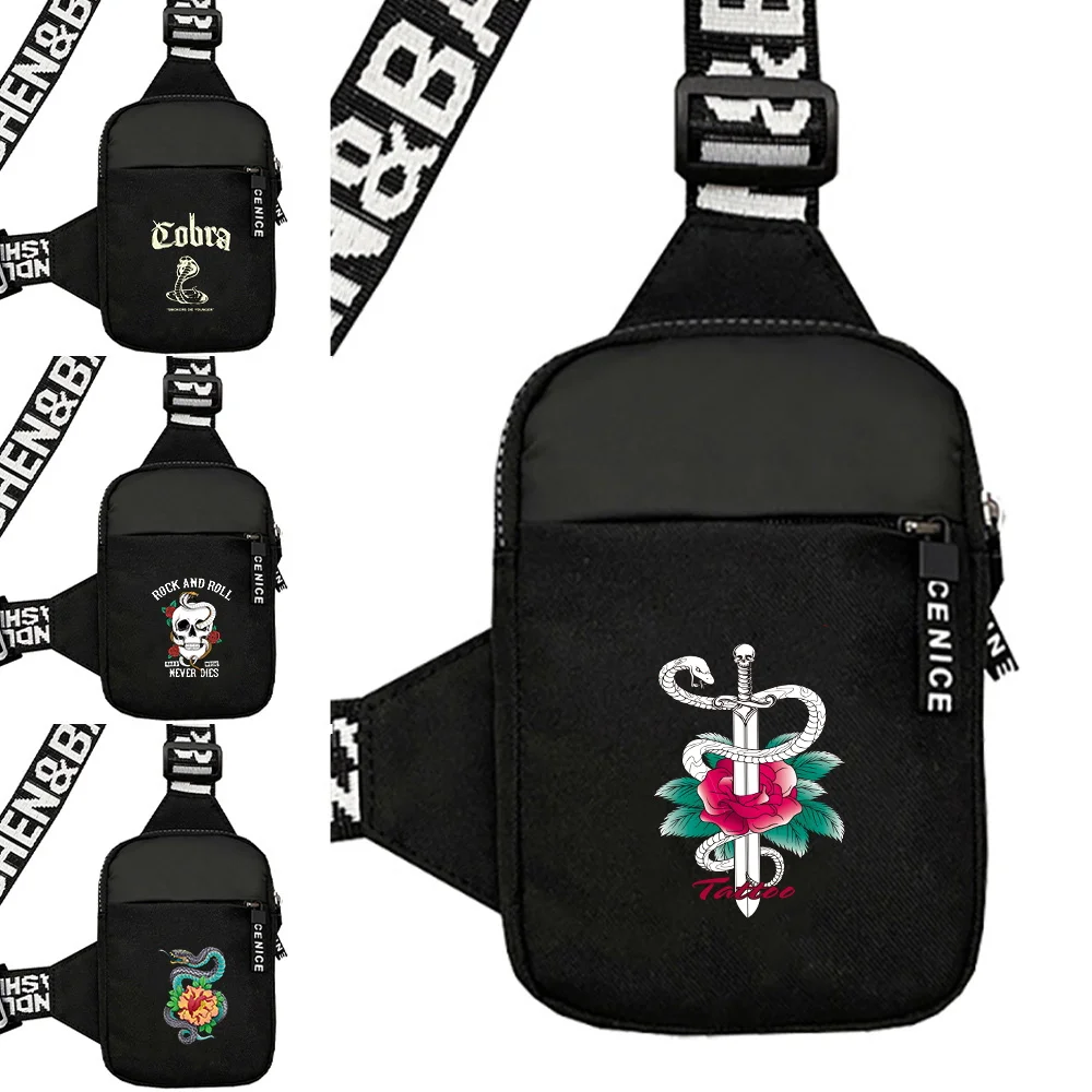 Chest Bag Men's Crossbody Large Capacity Casual Shoulder Cobra Printing Series Trendy Multi-functional Sports Chest Pack