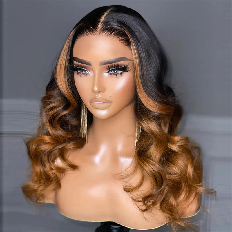 Soft 26Inch Ombre Blond Long Wave 5x5 Silk Base Jewish Human Hair Wig With Baby Hair HD Lace European Hair Preplucked Daily