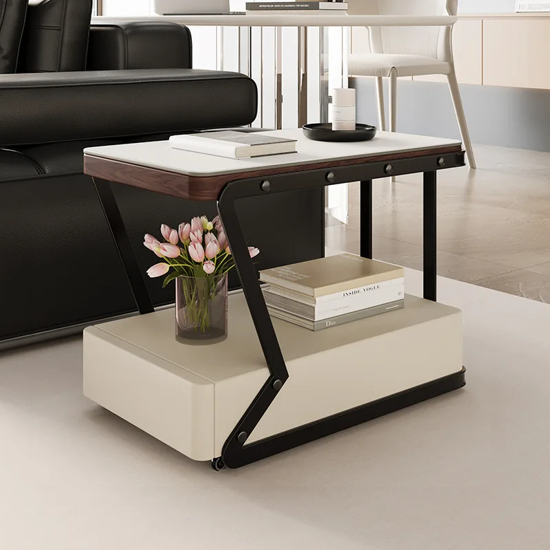 All solid wood mobile coffee table, smart sofa edge corner few living room multi-functional locker can be moved