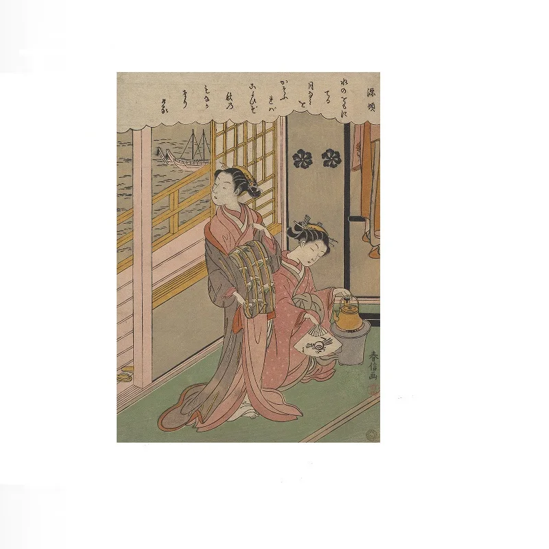 Waves on Moonlight Suzuki Harunobu Japanese, Art Print Canvas Poster, Living Room Decor, Home Wall Picture