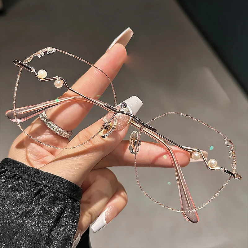 ALICIA Rimless Glasses Fashionable Frameless Elegant Beautiful Spectacles Ultra Light Alloy Optical Prescription Eyeglass Frame