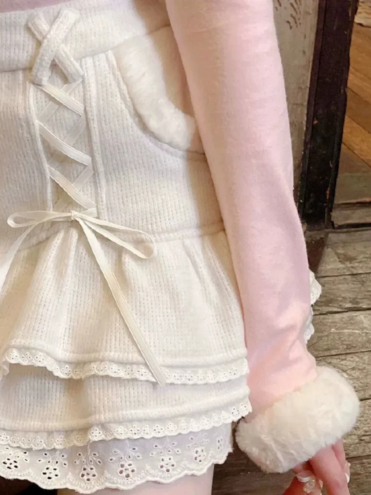 

Женская юбка-торт Вязаный свитер на шнуровке Юбка с высокой талией Victoria Sle Летняя коллекция Pure Color Other Mate...