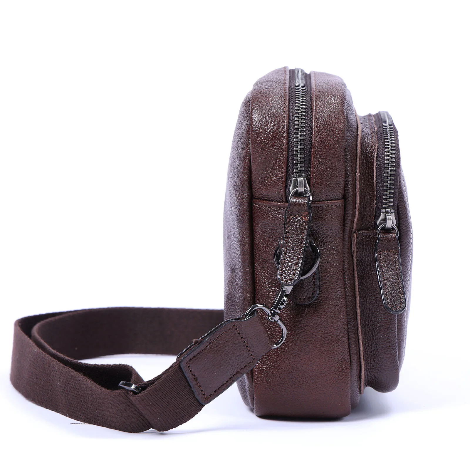 Premium Echtleder Herren Umhängetasche Brusttasche für Männer Vollnarbenleder Mini-Schultertasche für Handy & Schlüssel – Detail 18