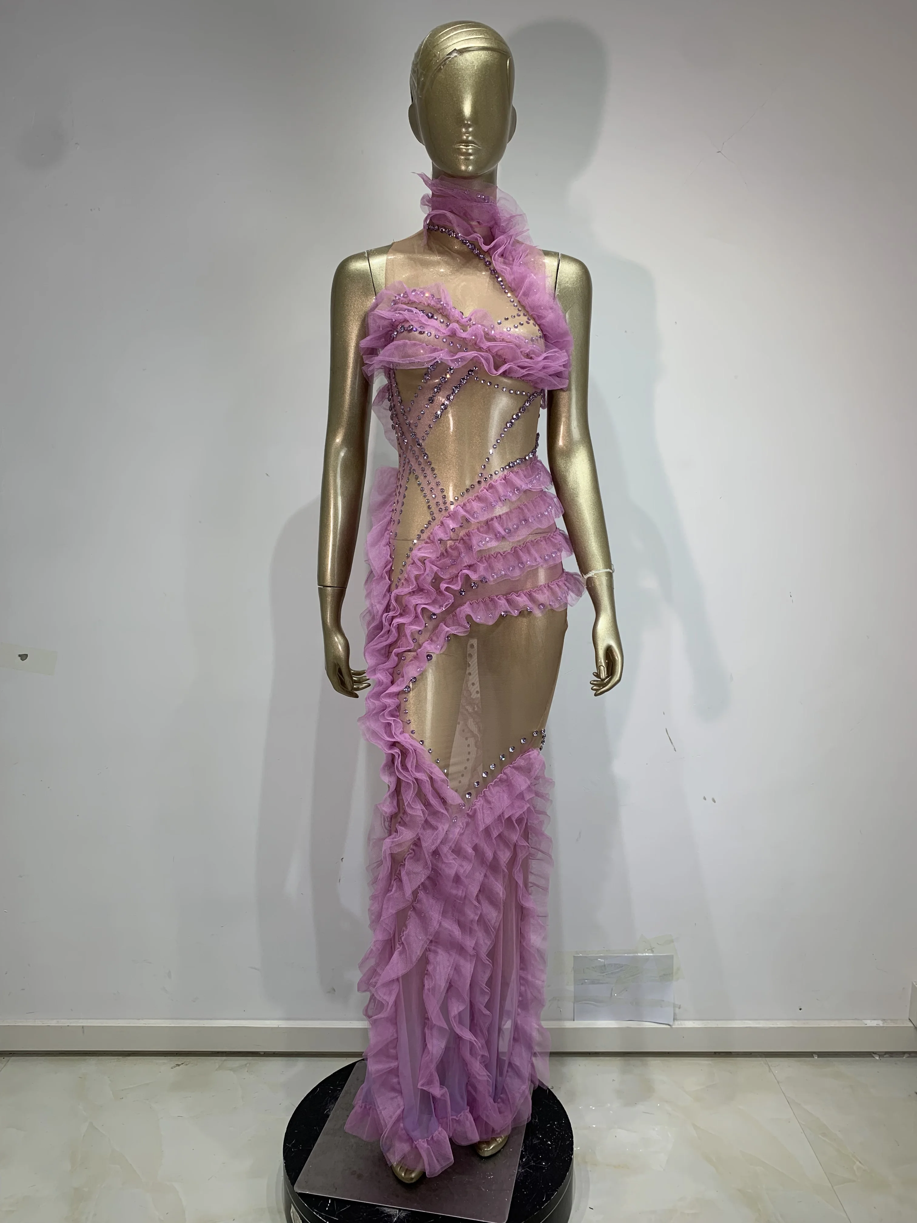 

Женские роскошные вечерние платья для дня рождения и выпускного вечера, без рукавов, с стразами, сетчатыми оборками, прозрачные, макси, длинные, для вечеринок, клубов, сценических выступлений