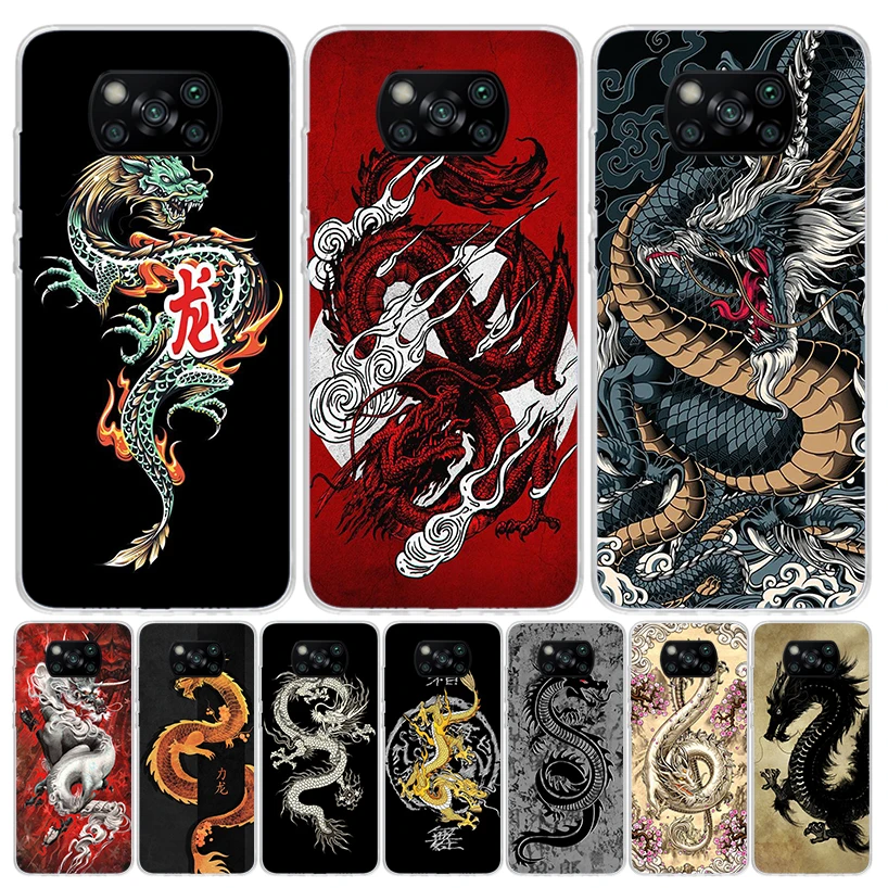 Asian Dragons Animal Tattoo Case Phone Cover for Xiaomi Poco X3 Nfc X5 X6 X4 Gt F6 F5 Pro F4 F3 F2 M5S M5 M4 M3 5G Trend Fundas