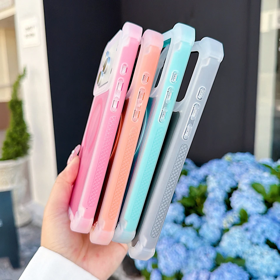 Magnetic Case For iPhone 17 Air 16 15 Pro Max Plus Air 14 13 Cases Laser Feather Pattern Wireless Charge Thick Shockproof  Cover view 3
