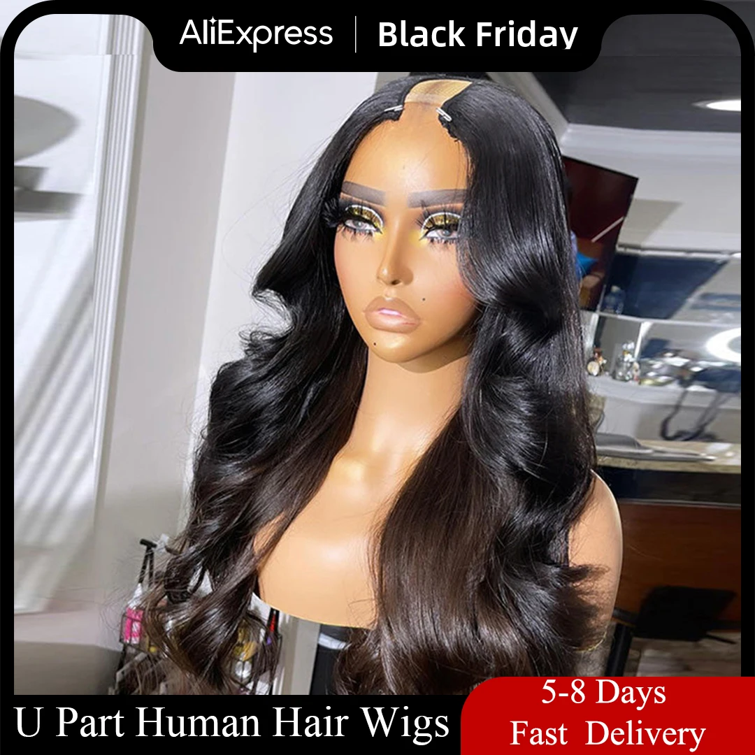 

Body Wave Human Hair Wigs 1x4 U Part Wig Human Hair 180% Density Brazilian Remy Upart Wigs For Black Women 8-26inch Long Hair